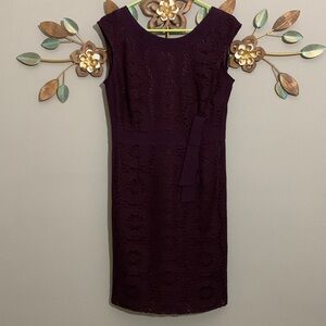 Ellen Tracy Eggplant Purple Crochet Lace Fully Lined Dress Size 8